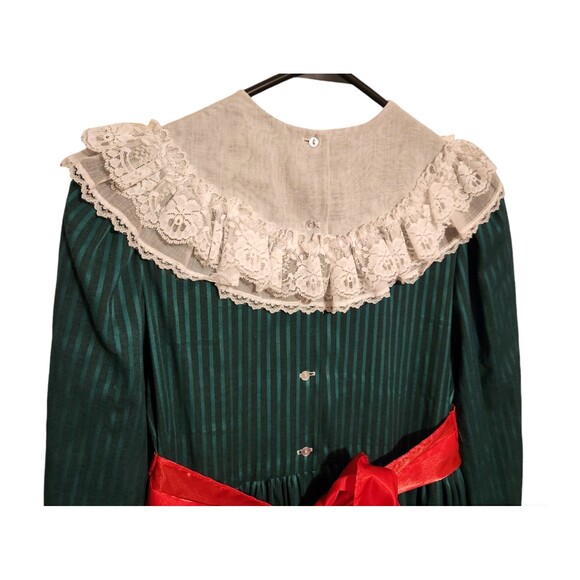 Mini World Dress Green Stripe Red Sash Petticoat Lace Girls Size 12? Made in USA - Picture 7 of 9